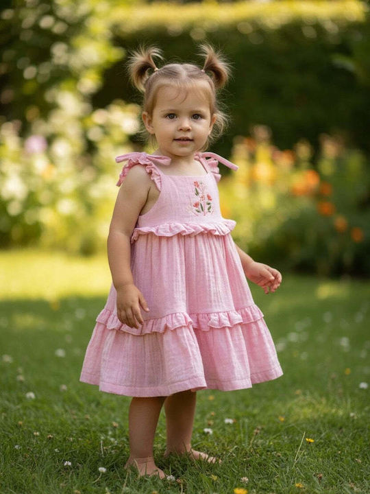 Girls Dress Sleeveless Floral Pink