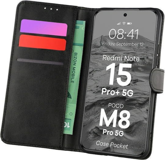 Bizon Pocket Book Din Piele Artificială / Silicon Negru (Redmi Note 15 / Poco M8)
