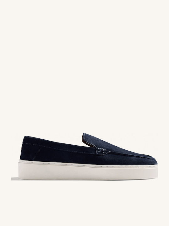 Loafers Bărbătești Din Piele Întoarsă În Culoare Albastră