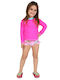 Waves Kids Swimwear Rashguard With Long Sleeve Fuchsia