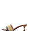 Leather Mules with Heel in Beige Colour