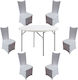 Set De Mobilier Pentru Catering Evenimente Raki Masă Rotundă Pliabilă D152xh74cm Blat Complet 6 Scaune 44x42xh92cm Huse Textile Plastic Metal Alb