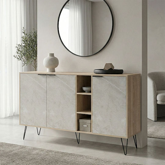 Bufet Balain din Lemn și Metal Gri 142x35.5x83cm Bufet Balain din Lemn și Metal Gri 142x35.5x83cm