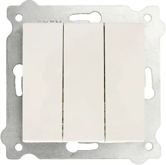 Recessed Triple Wall Switch White