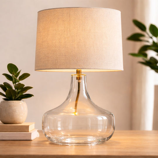 Dream House Glass Table Lamp with Beige Shade and Base
