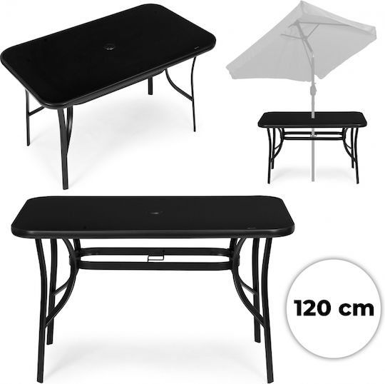 Masă Metalică Cu Suprafață Din Sticlă Neagră 120x70cm