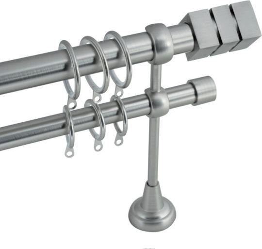 BetterHome Extendable Metallic Curtain Pole Double with Rod 140-250cm Silver