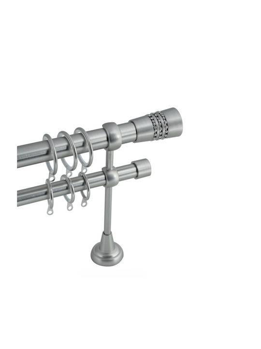 BetterHome Extendable Metallic Curtain Pole Double with Rod 140-250cm Silver