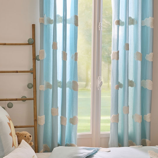 Kinder Vorhang Verdunkelung A-s Tufy mit Grommet Hellblau 140x260cm