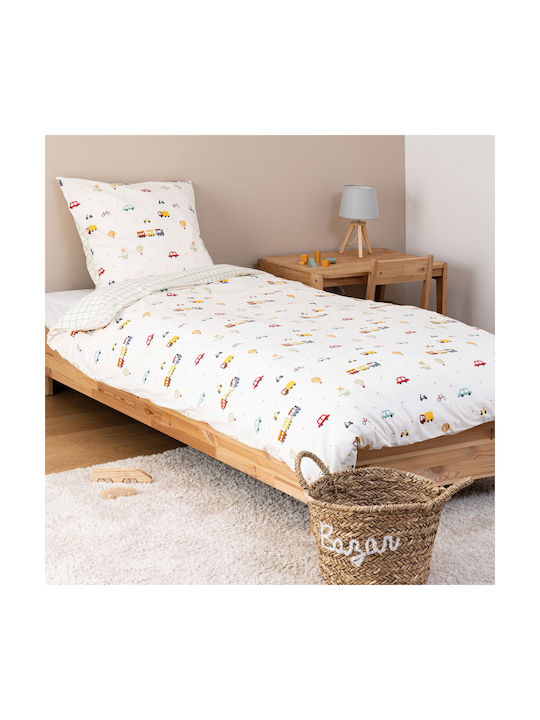 A-s Cars Set Kids Single Duvet Cover With Pillowcase White 140x200cm