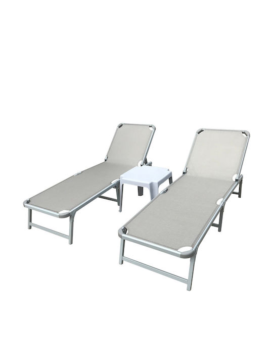 Șezlong Mesh Gri Set Cu Masă 2 Buc 188x58 cm