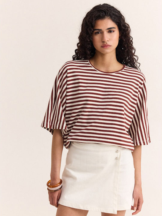 Γυναικείο Crop Top Βαμβακερό Κοντομάνικο Ριγέ Espresso