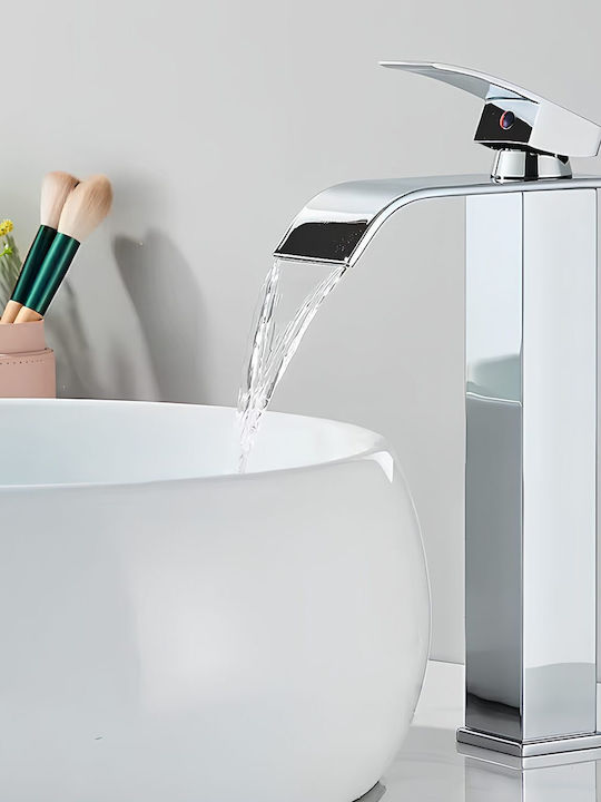 Mixing Sink Faucet Waterfall Tall Silver