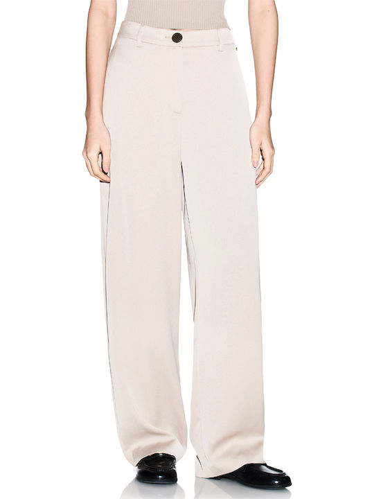 Armani Exchange Γυναικείο Ψηλόμεσο Υφασμάτινο Παντελόνι Regular Fit Μπεζ