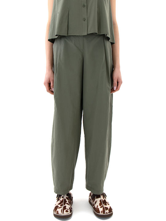 Moutaki Damenhose mit hohem Bund, Stoff, mit Gummiband Balloon Khaki Moutaki Damenhose mit hohem Bund, Stoff, mit Gummiband Balloon Khaki
