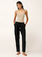 Women's Fabric Trousers with Rubber Band in Tapered Leg Green Garden