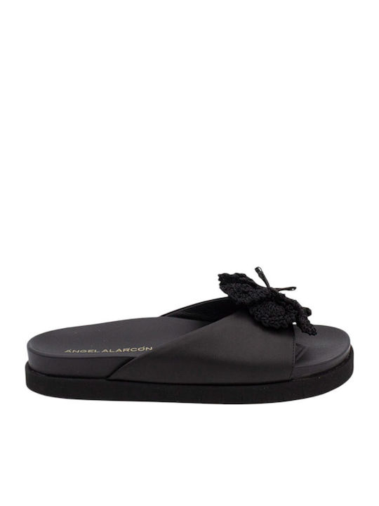 Angel Alarcon Leather Women's Flat Sandals Black