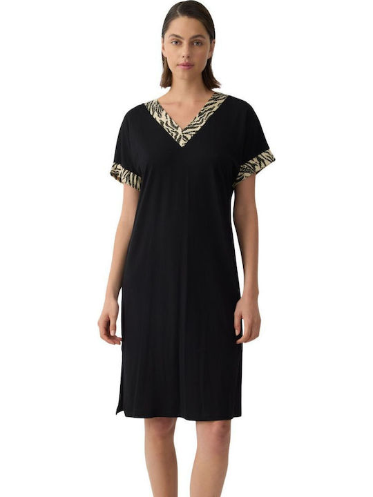 Minerva Summer Women's Nightgown Black Animal