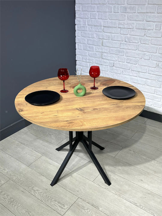 Round Kitchen Table With Black Metal Legs Oak (90x90x73cm)