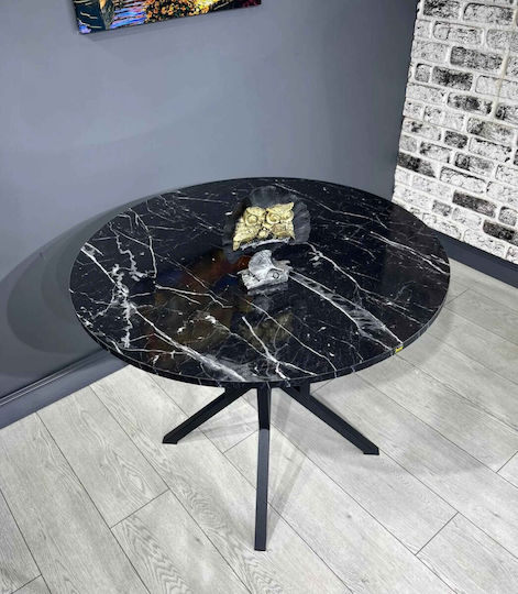 Rundes Küchentisch Mit Schwarzen Metallbeinen Marmor Mit Schwarzem Design 90x90x73cm