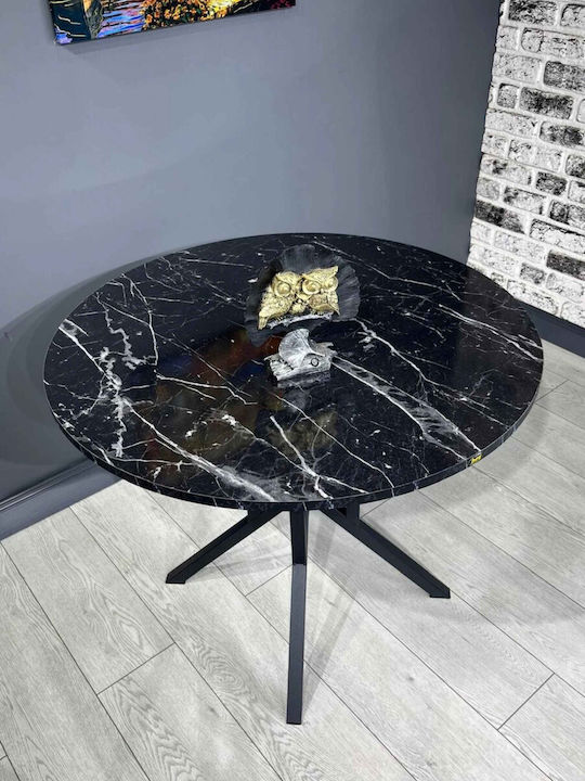 Rundes Esszimmer- und Küchentisch Mit Schwarzen Metallbeinen - Marmor Mit Schwarzem Design (100x100x73cm)
