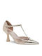 Leder Spitze Zehe Pumps mit Riemen Gold Damen