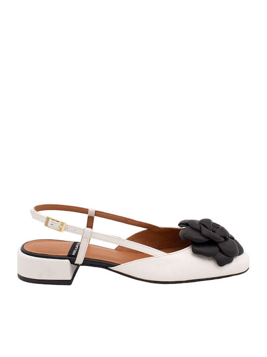 Angel Alarcon Leather Heels with Strap & Low Heel White