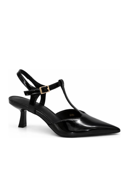 Heels with Strap & Thin Mid Heel Black SH-C639-26HH-MAVRO