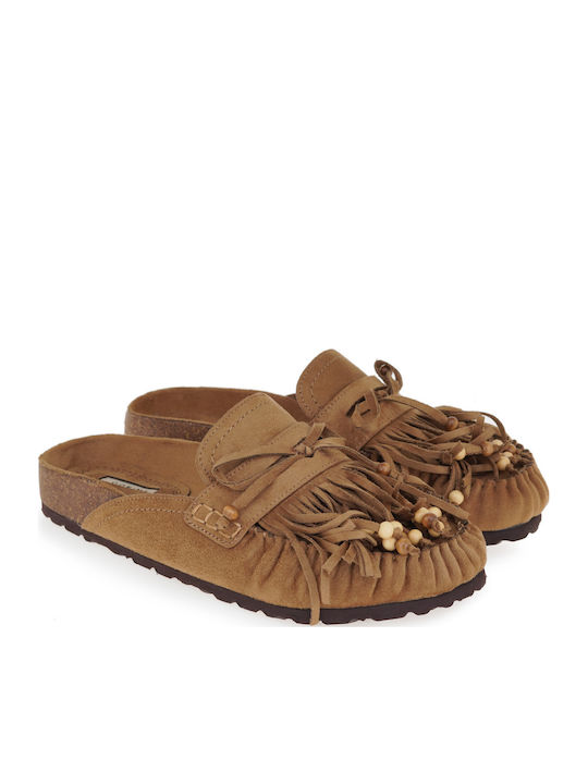 Suede Mules με Τακούνι σε Ταμπά Χρώμα