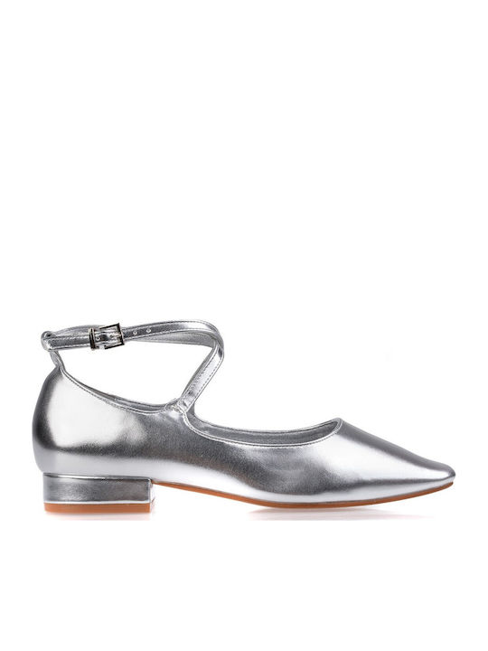 Women's Ballerina Shoes with Strap in Silver Colour