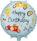 18"" Round Racing Balloon Happy Birthday