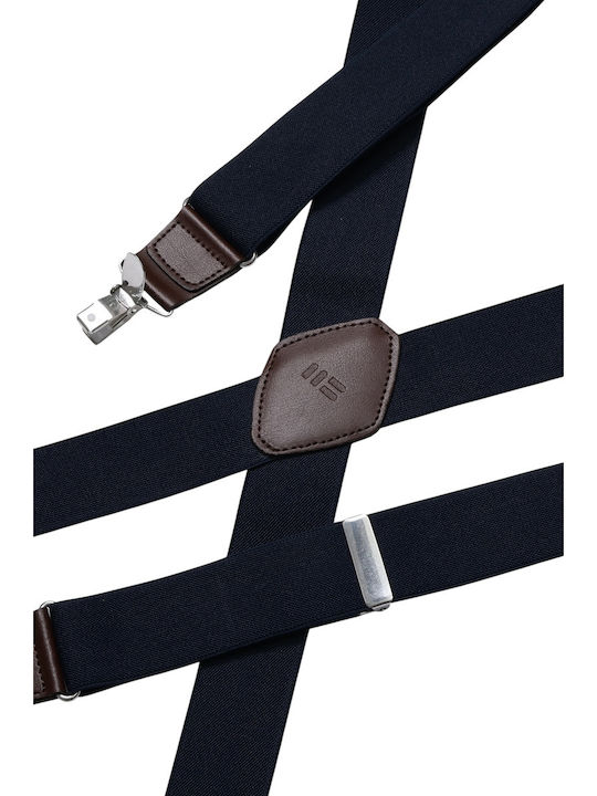 Miguel Bellido Smooth Elastic Strap Men's Suspenders Leather Fastenings 3.5 Cm Navy Blue