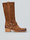 Suede Women's Cowboy Boots with Mid Heel Tabac Brown