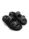 Leather Women's Flat Sandals Black