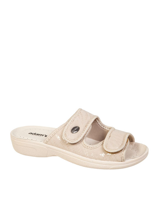 Leather Winter Women's Slippers Beige