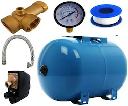 Hydrofor Kit 24 L Stahl Mit Druckschalter Druckmesser 5-Wege Bronze Verbinder Edelstahl Schlauch 60 Cm Bogen Cobi Smart