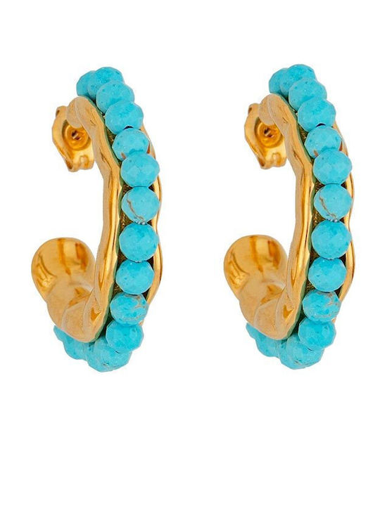 Excite-Fashion Gold Plated Steel Hoop Earrings with Turquoise Stones
