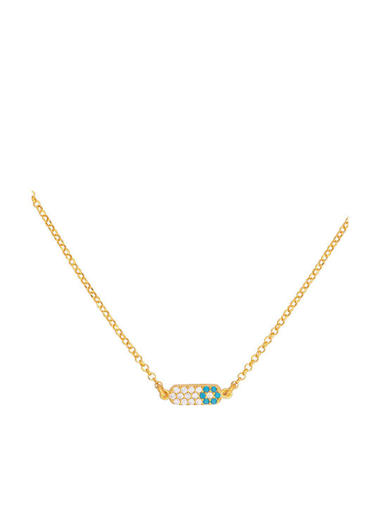 Excite-Fashion Necklace Eye From Gold Plated Silver With Turquoise Zircon