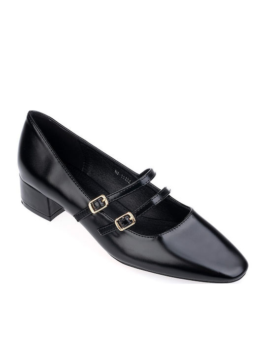 Heels with Strap & Low Heel Black