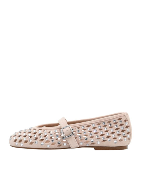 Suede Women's Ballerina Shoes Pointed Toe With Strap in Pink Colour