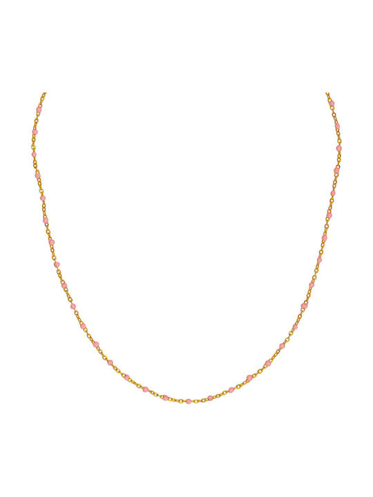 Excite-Fashion Rosary Necklace In Pink Gold Plated Steel Pink