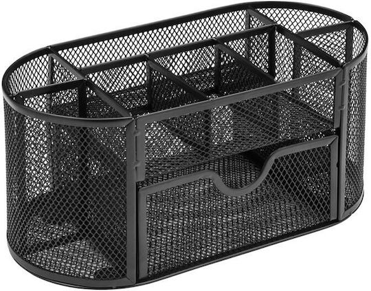 Metal Mesh Office Organizer 8 Slots Drawer Black 22x11x10 Cm Aria Trade