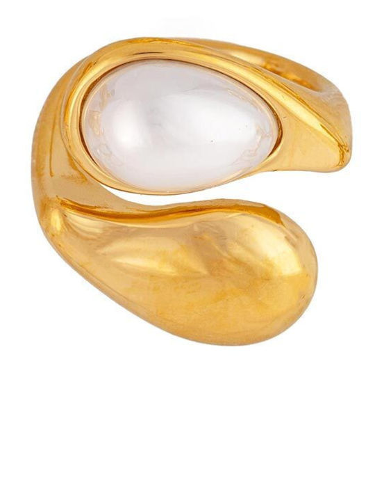 Excite-Fashion Women's Ring with Pearls Made of Gold Plated Steel