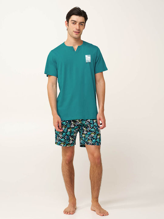 Vamp Sommer Herrenpyjama Baumwollene Aqua Bay