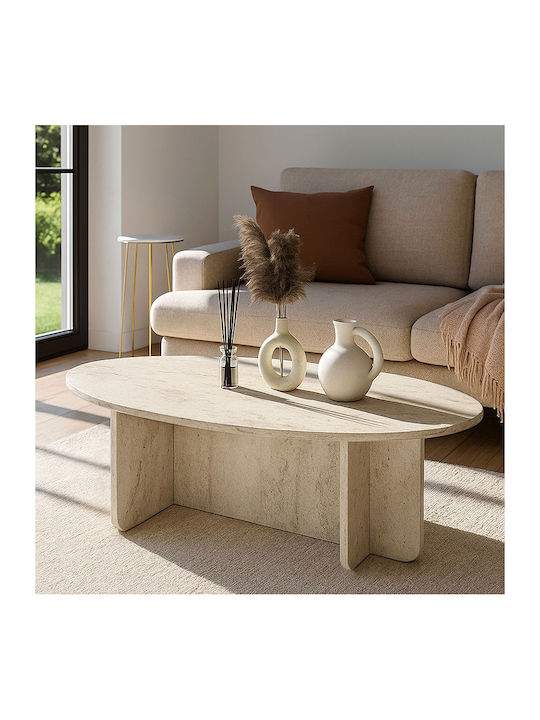 Овално Централно Кафе Масичка Ravey Дървено Travertine Ш120xД60xВ39.6см