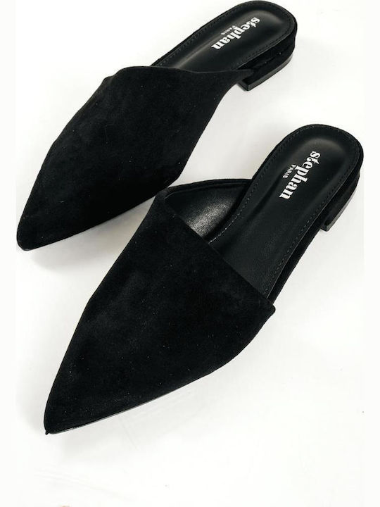 The Shoemart Suede Mules With Heel In Black Colour