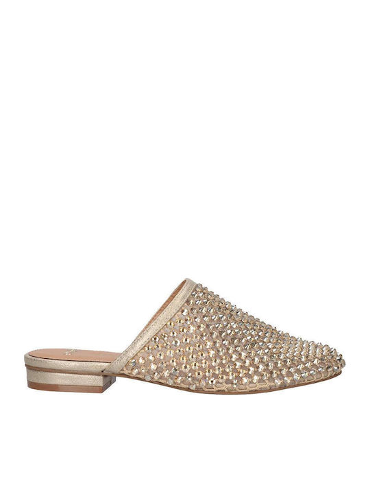 Mules With Heel In Gold Colour
