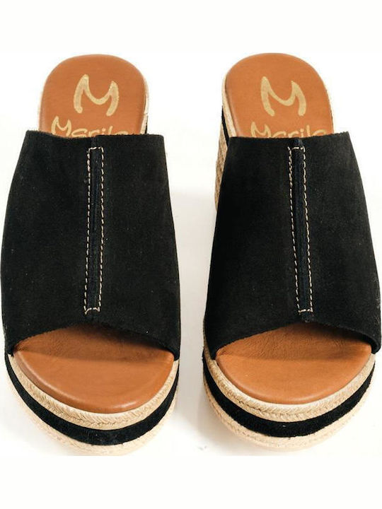 Adam's Shoes Кожени Мюли с Ток в Черен Цвят