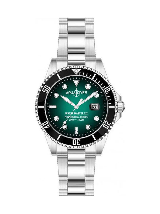 Aquadiver Water Master Men's Battery Watch With Silver Steel Bracelet Aquadiver Water Master Men's Battery Watch With Silver Steel Bracelet