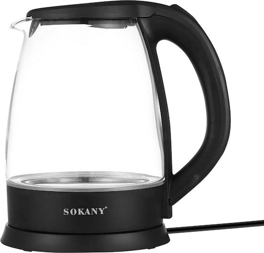 Sokany Fierbător Electric din Sticlă 1500W 2L Bază Rotativă 360° Negru